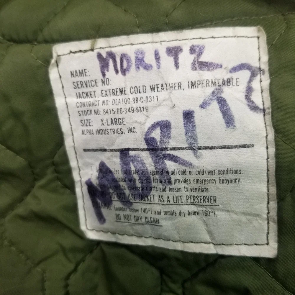 US Military Jacket Mens XL Green  Extreme Cold Weather Impermeable SEE DESCR